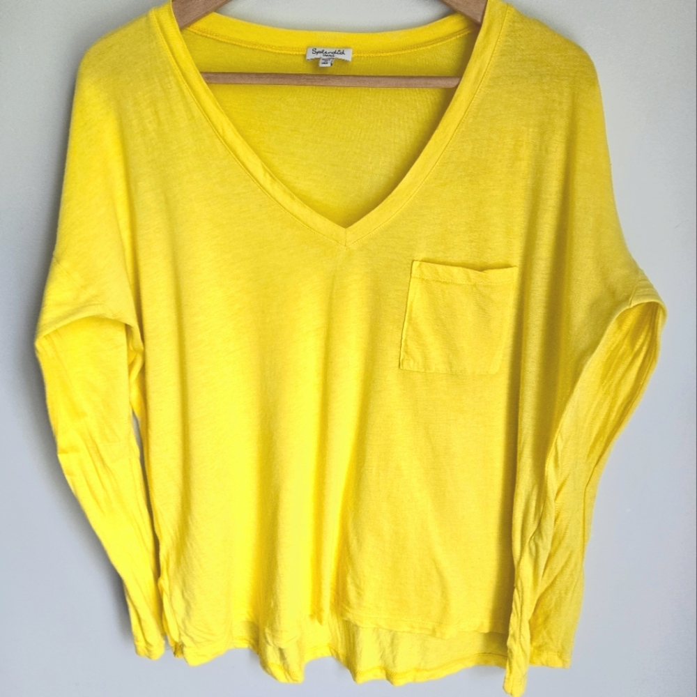 SPLENDID Bright Yellow Supima Cotton And Modal V-Neck Top